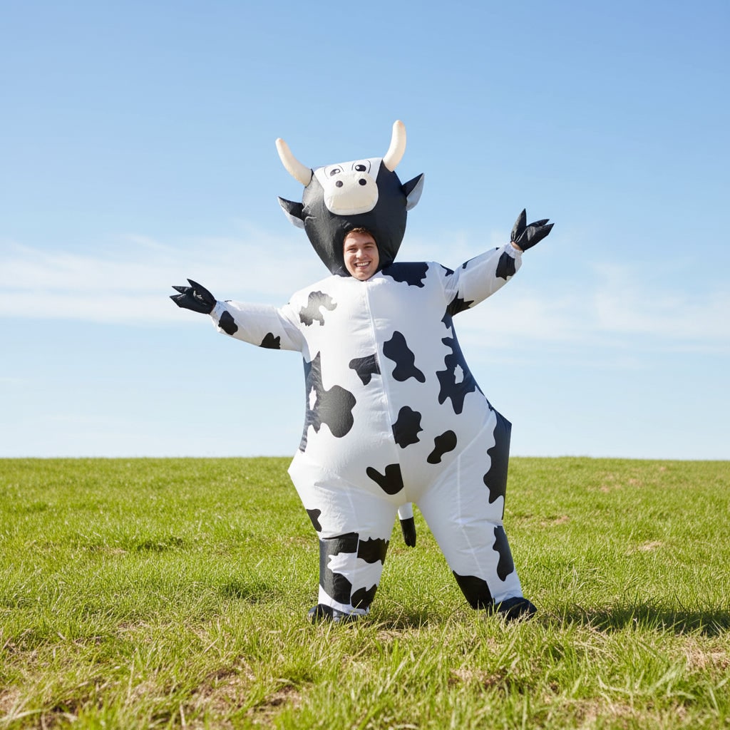 Giant Inflatable Cow Outfit with Open Face Hood and Hoof Covers