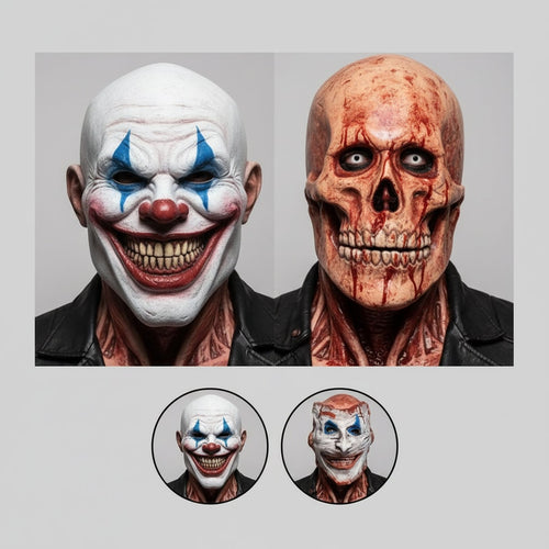 Dual-Layer Halloween Mask: Creepy Clown & Skull Reveal