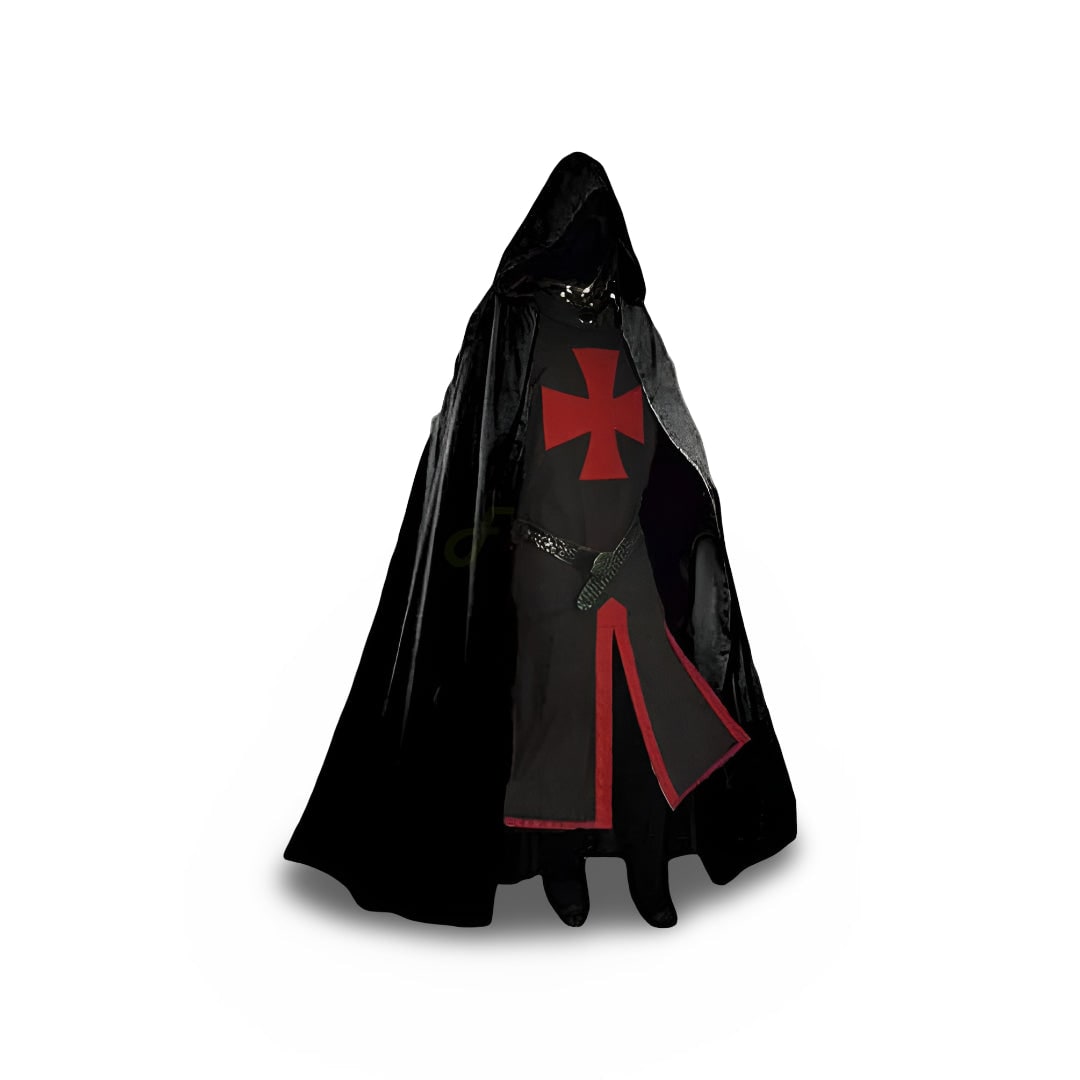 Authentic Knightly Costume Tunic with Hood and Templar Emblem
