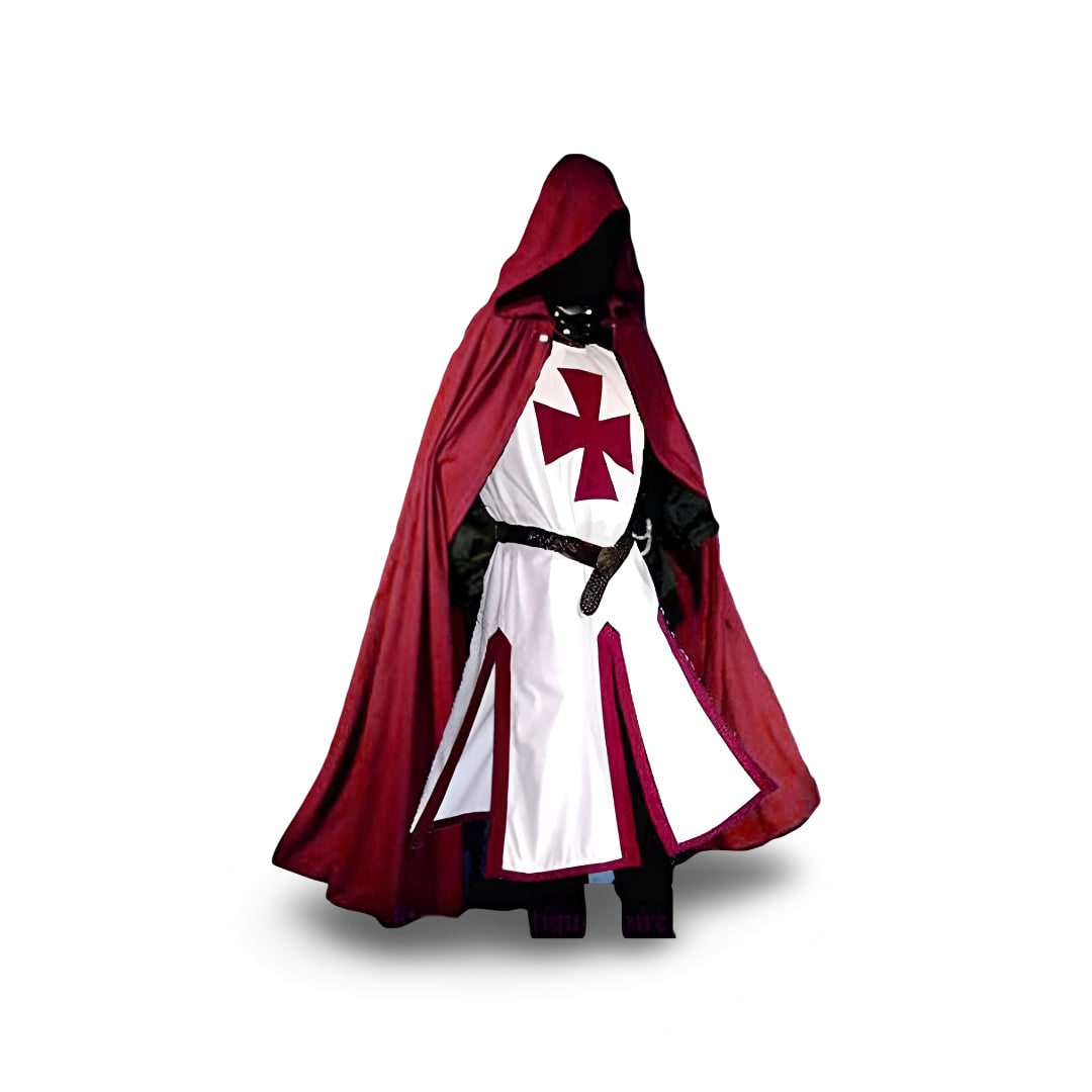 Authentic Knightly Costume Tunic with Hood and Templar Emblem