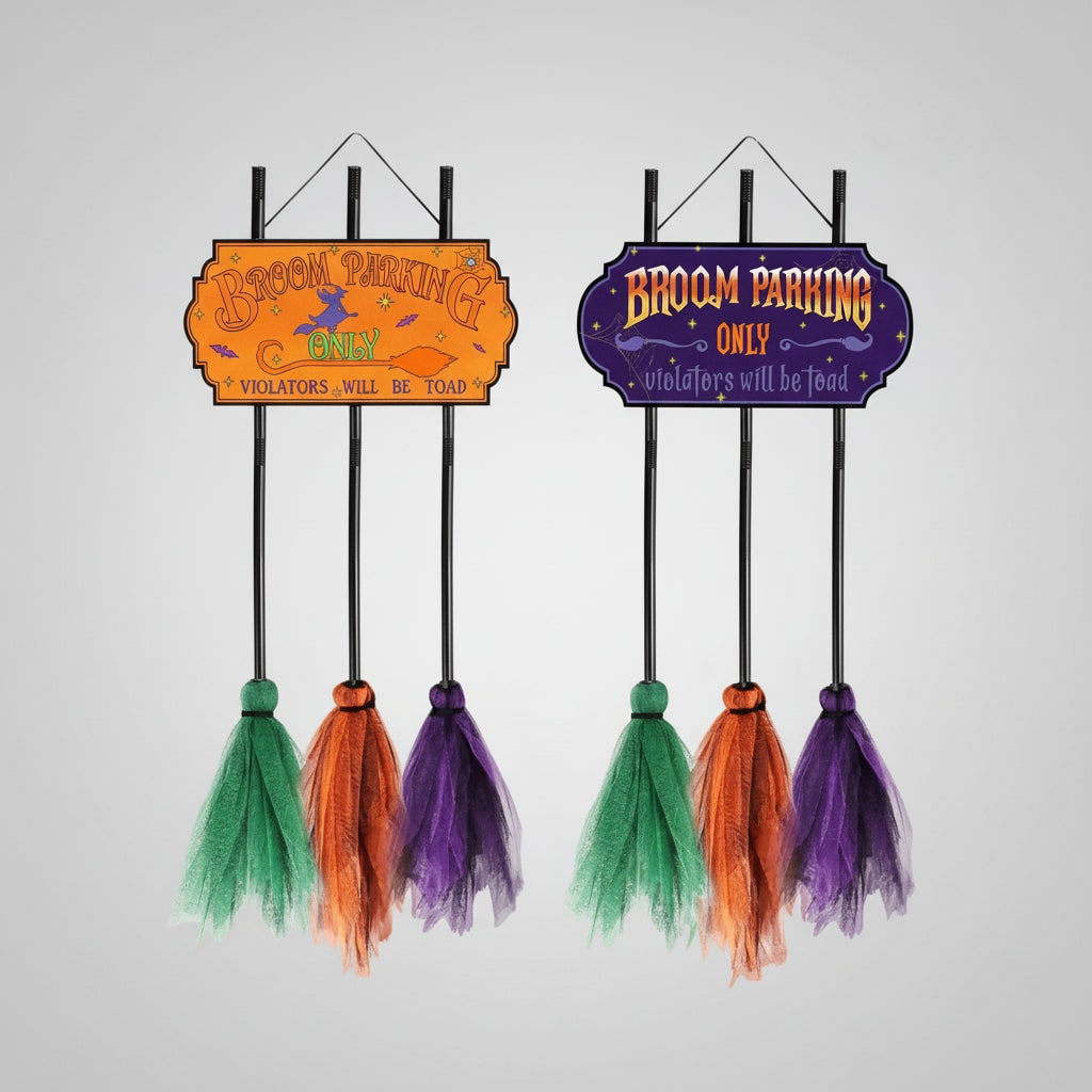 Spooky Broomstick No Parking Sign for Halloween Yard Decor