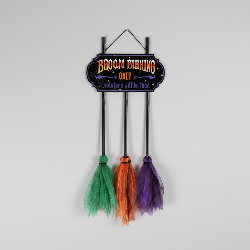 Spooky Broomstick No Parking Sign for Halloween Yard Decor