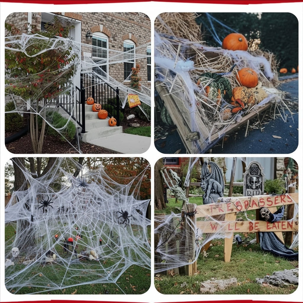 Giant Flexible Spider Web Decoration for Spooky Outdoor Fun