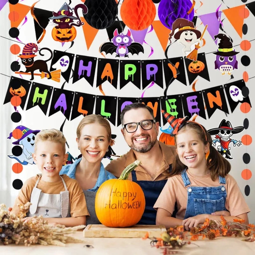 Ultimate Halloween Celebration Decoration Set with Banners and Swirls
