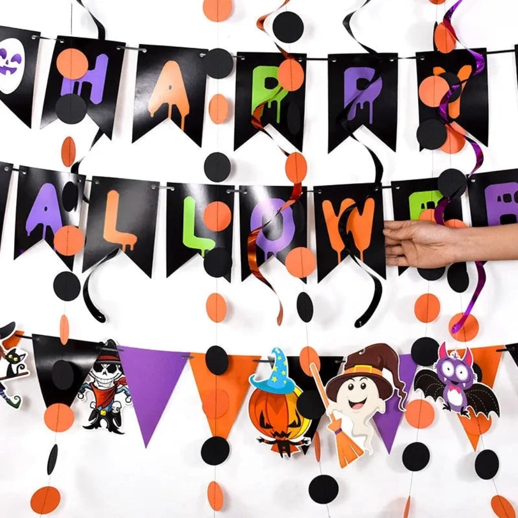 Ultimate Halloween Celebration Decoration Set with Banners and Swirls