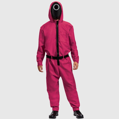 Vibrant Pink Costume Jumpsuit Set with Mask & Belt