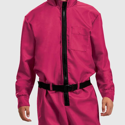 Vibrant Pink Costume Jumpsuit Set with Mask & Belt