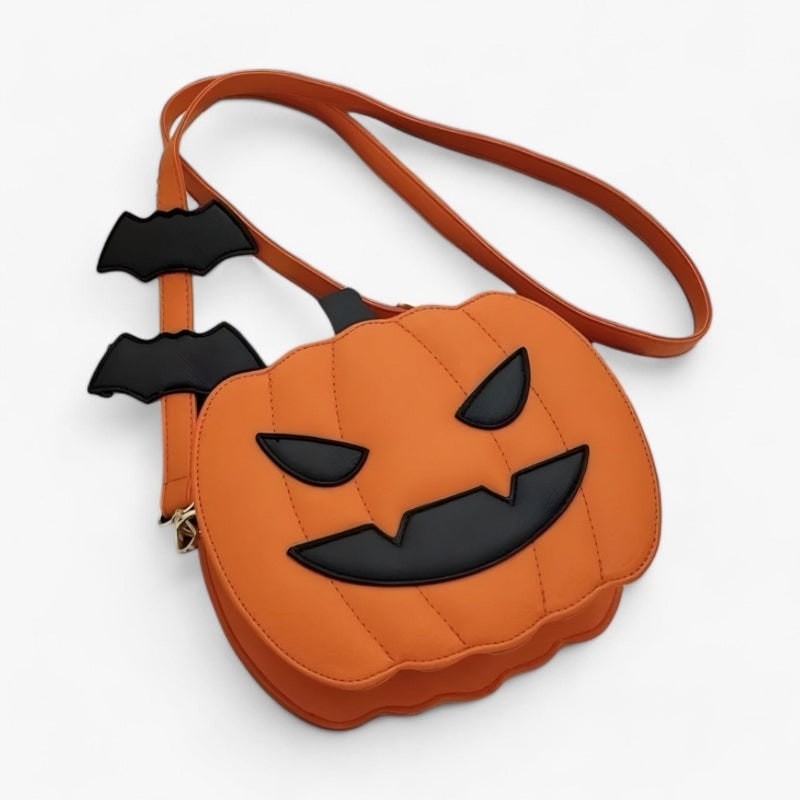 Festive Pumpkin Handbag with Bat Details for Halloween Fun