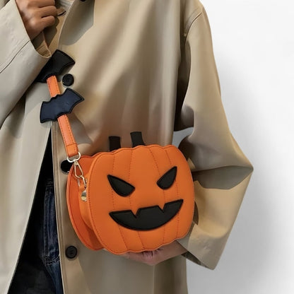 Festive Pumpkin Handbag with Bat Details for Halloween Fun