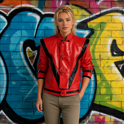 Vibrant Red Faux Leather Biker Jacket for Halloween