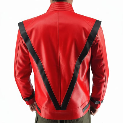 Vibrant Red Faux Leather Biker Jacket for Halloween