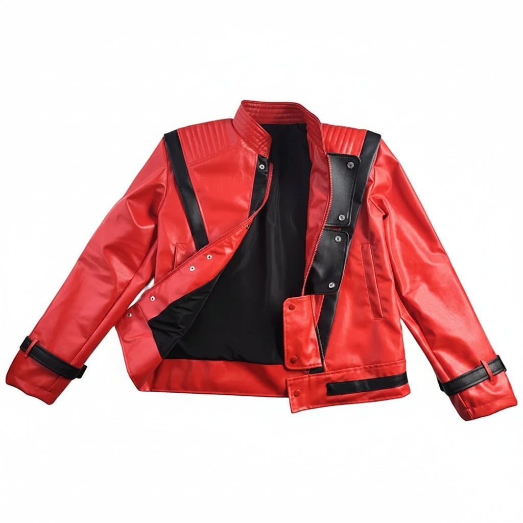 Vibrant Red Faux Leather Biker Jacket for Halloween