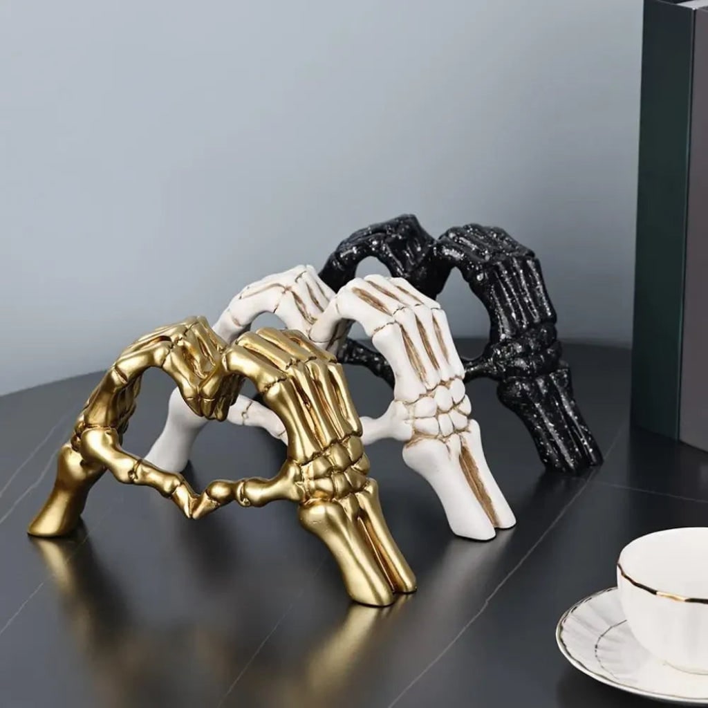 Gothic Heart Hands Skeleton Sculpture for Halloween Decor
