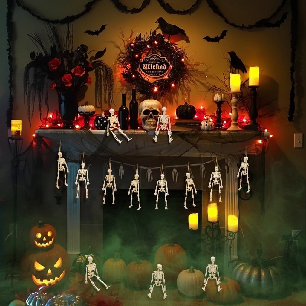 Poseable Mini Skeleton Figurines for Spooky Halloween Decor