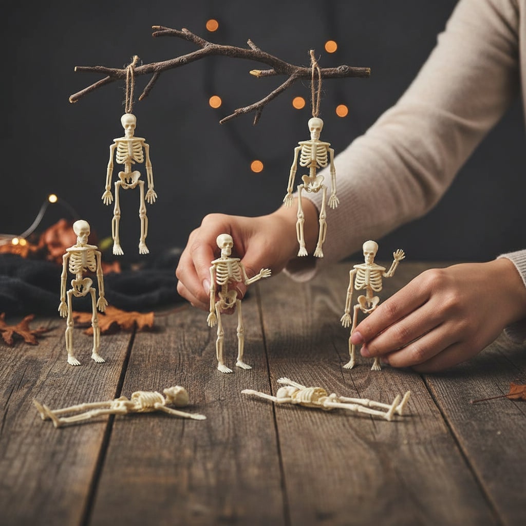 Miniature Poseable Skeleton Figures for Halloween Decor