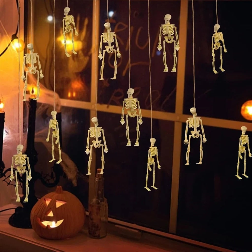 Miniature Poseable Skeleton Figures for Halloween Decor