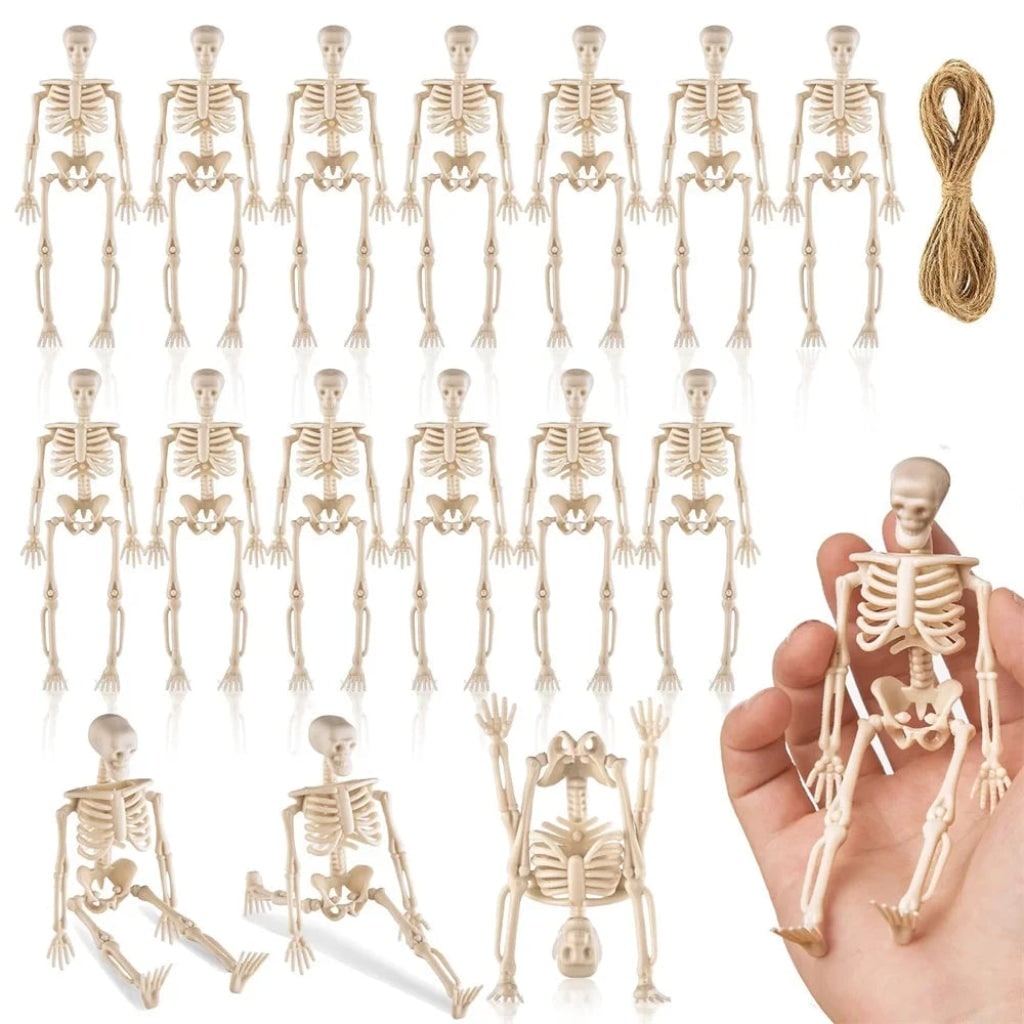 Miniature Poseable Skeleton Figures for Halloween Decor