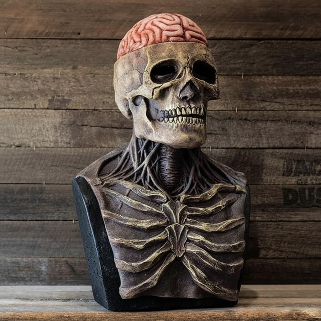 Bone Chilling Skull Mask with Chest Plate and Exposed Brain