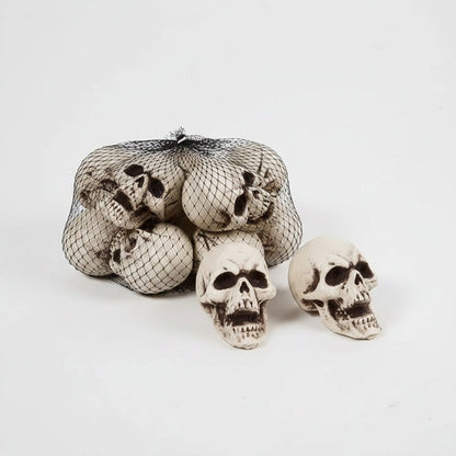Set of 10 Miniature Skull Decorations for Halloween Festivities