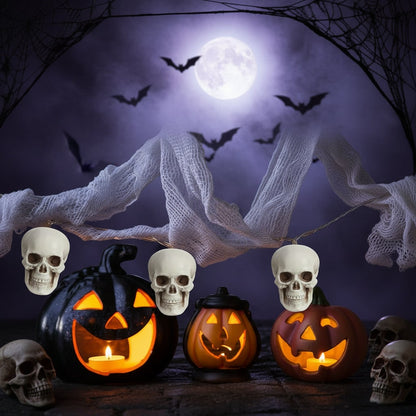 Set of 10 Miniature Skull Decorations for Halloween Festivities