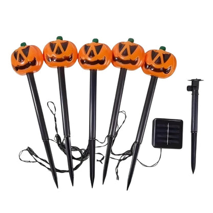 Set of 5 Solar-Powered Pumpkin Pathway Lights for Halloween