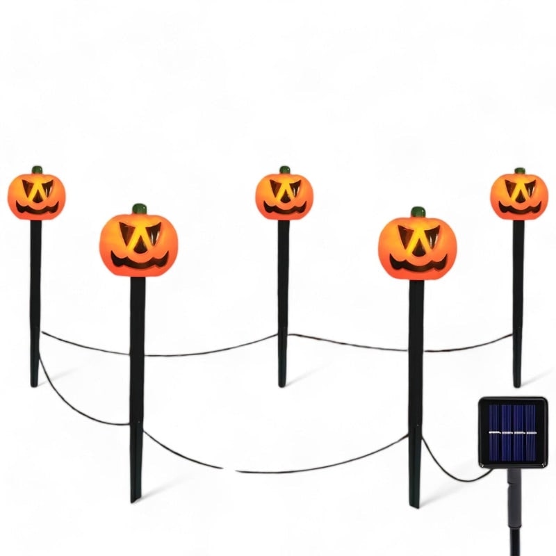 Set of 5 Solar-Powered Pumpkin Pathway Lights for Halloween