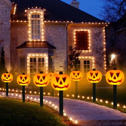 Set of 5 Solar-Powered Pumpkin Pathway Lights for Halloween