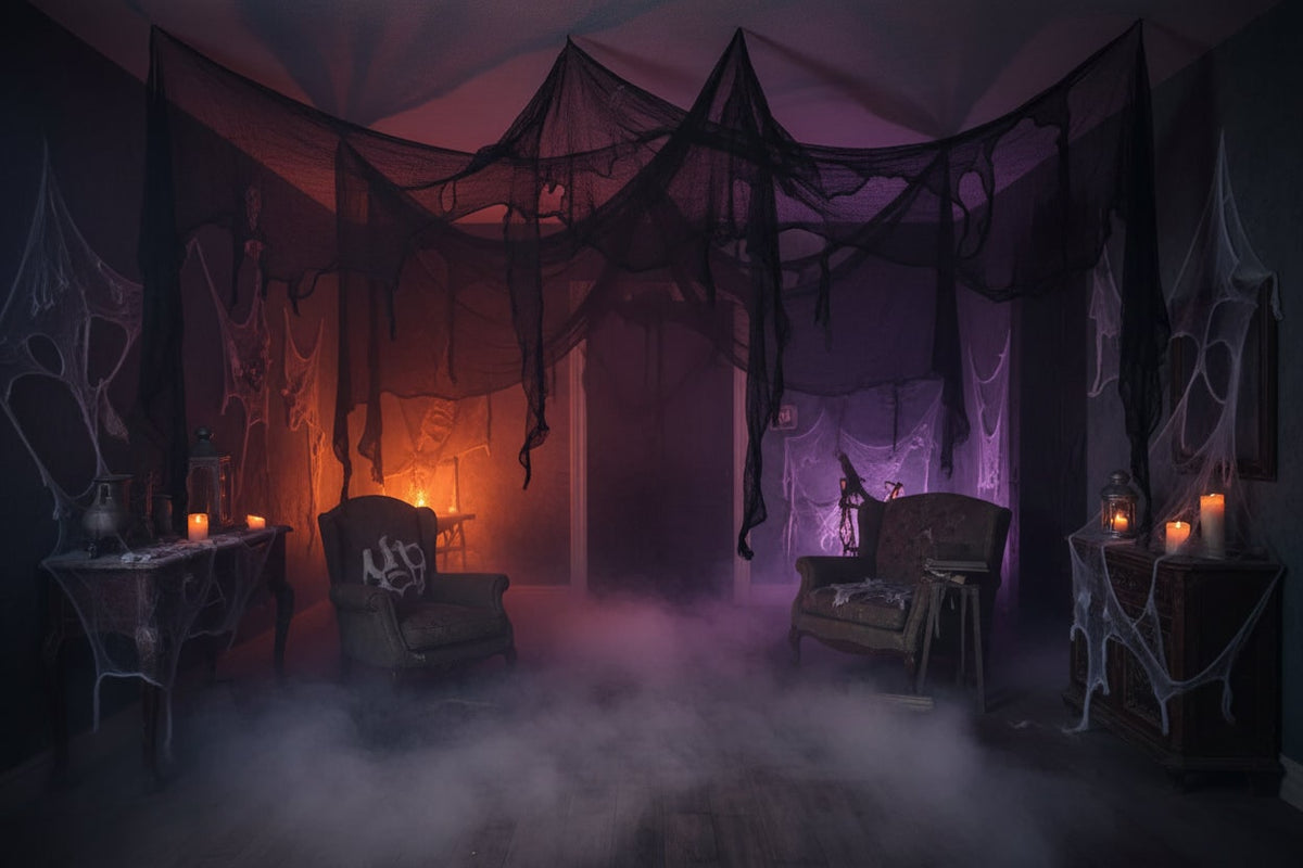 Eerie Black Mesh Fabric for Haunting Halloween Decor