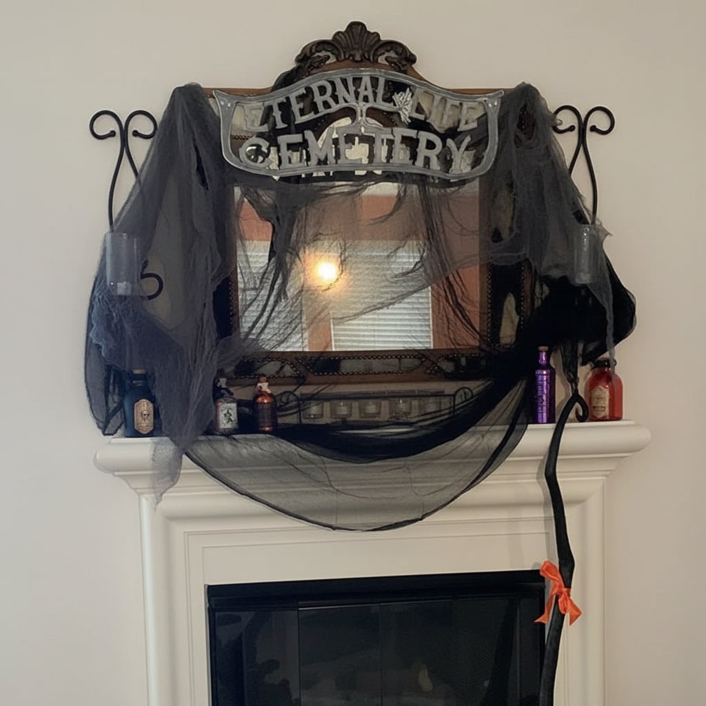 Eerie Black Mesh Fabric for Haunting Halloween Decor