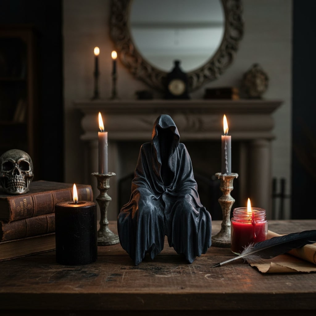 Eerie Hooded Reaper Figurine for Spooky Decor