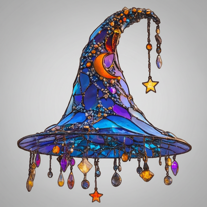 Magical Stained Glass Witch Hat Window Charm for Halloween