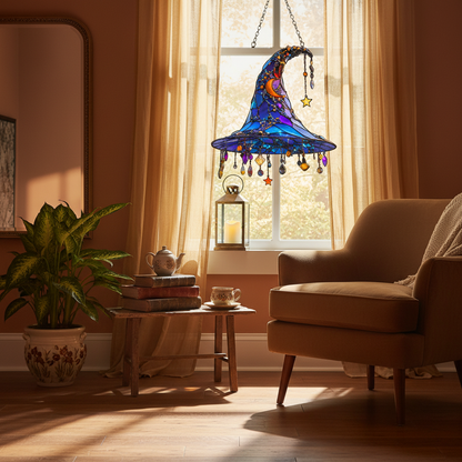 Magical Stained Glass Witch Hat Window Charm for Halloween