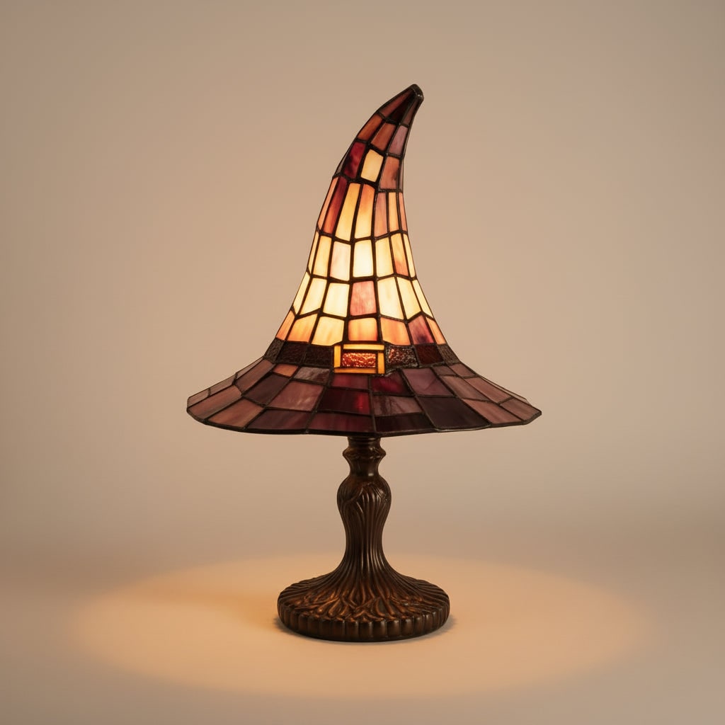 Enchanting Stained Glass Table Lamp with Witch Hat Design