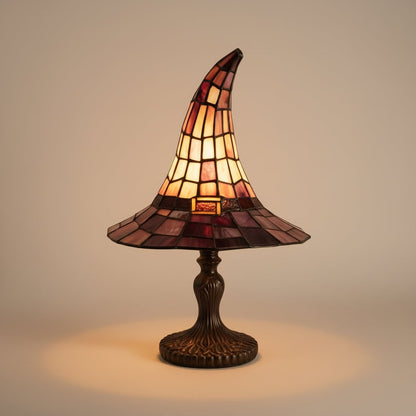 Enchanting Stained Glass Table Lamp with Witch Hat Design