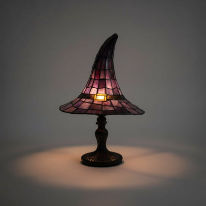 Enchanting Stained Glass Table Lamp with Witch Hat Design