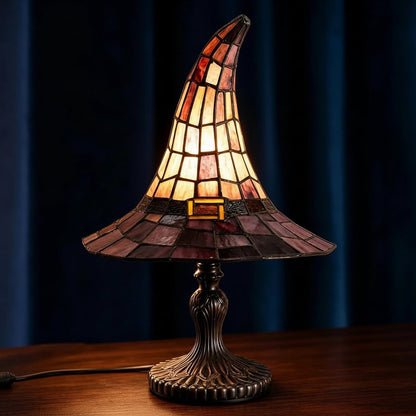 Enchanting Stained Glass Table Lamp with Witch Hat Design
