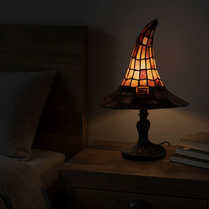 Enchanting Stained Glass Table Lamp with Witch Hat Design