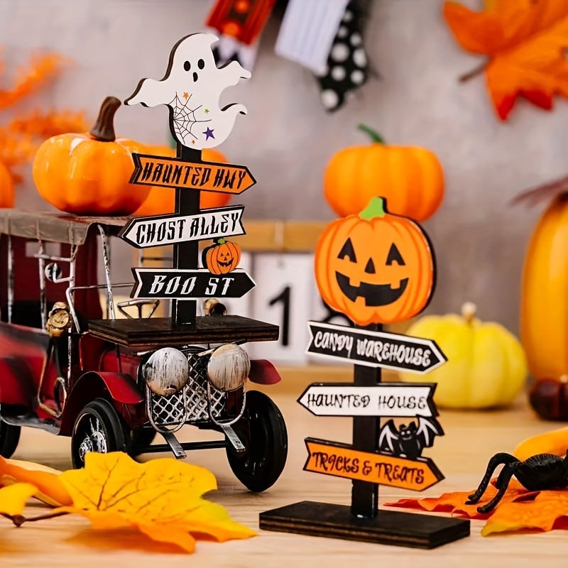 Whimsical Halloween Directional Sign for Festive Table Decor