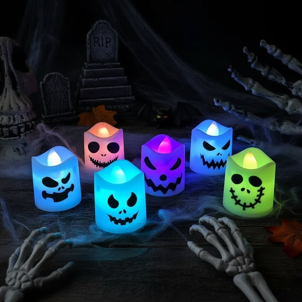 Spooktacular LED Tea Lights with Color-Changing Glow - Set of 6