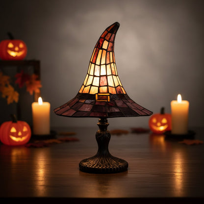 Enchanting Stained Glass Witch Hat Lamp for Halloween Decor