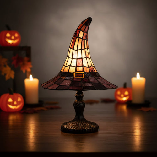Enchanting Stained Glass Witch Hat Lamp for Halloween Decor
