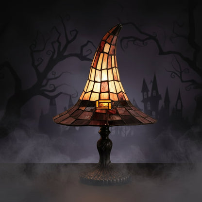 Enchanting Stained Glass Witch Hat Lamp for Halloween Decor
