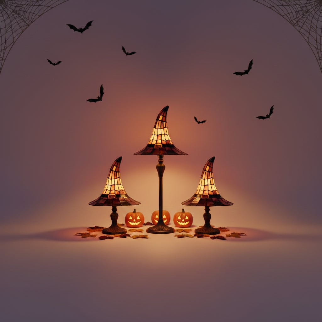 Enchanting Stained Glass Witch Hat Lamp for Halloween Decor