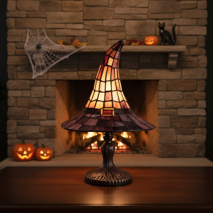 Enchanting Stained Glass Witch Hat Lamp for Halloween Decor