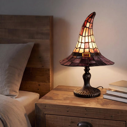 Enchanting Stained Glass Witch Hat Lamps - Set of 2 for Halloween