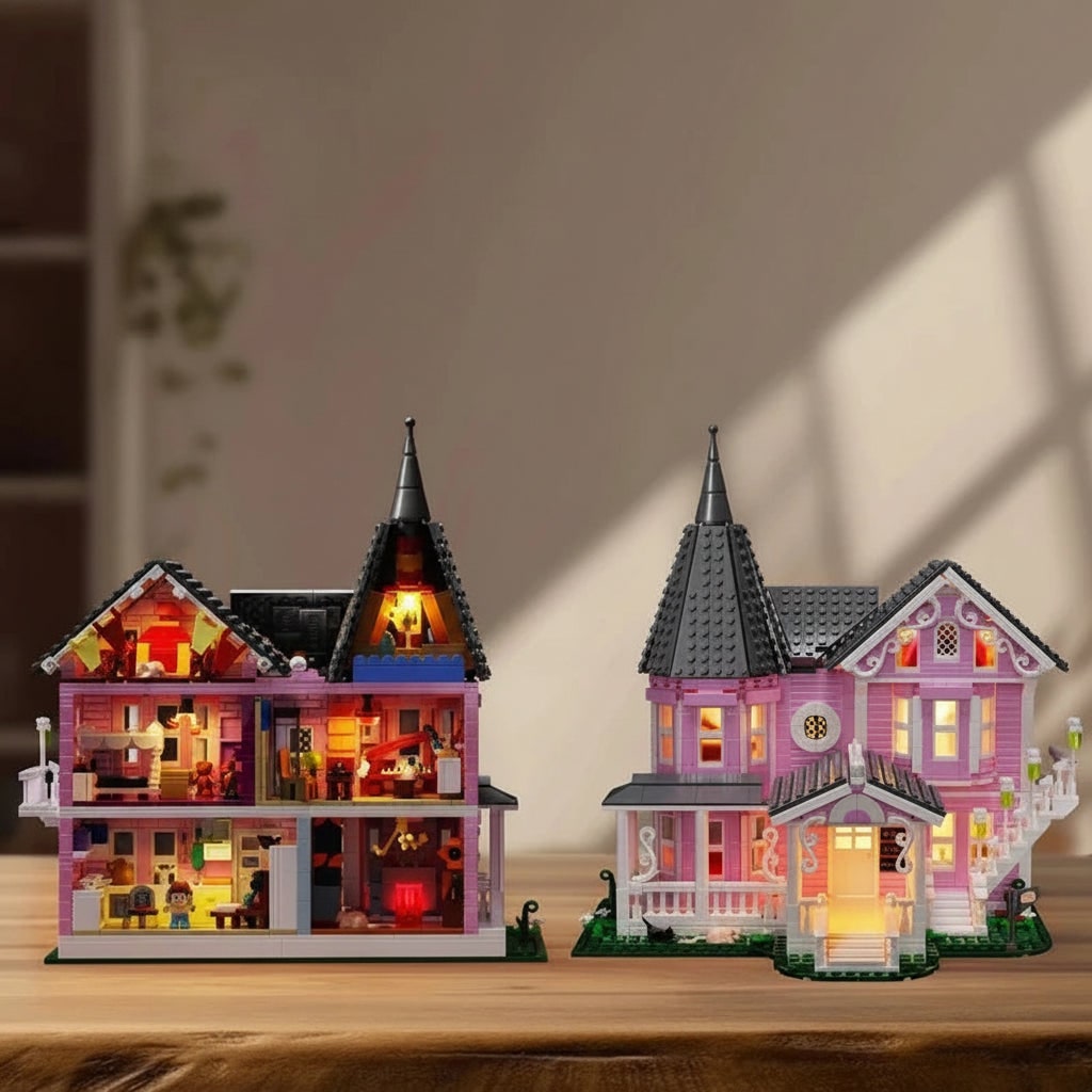Whimsical Victorian Dollhouse Block Set with LED Illumination