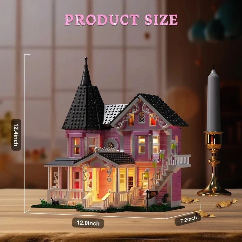 Whimsical Victorian Dollhouse Block Set with LED Illumination