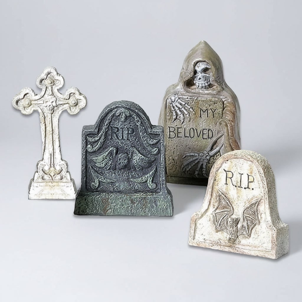 Spooky Resin Grave Marker Set – 4-Piece Halloween Decor