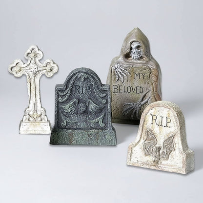 Spooky Resin Grave Marker Set – 4-Piece Halloween Decor