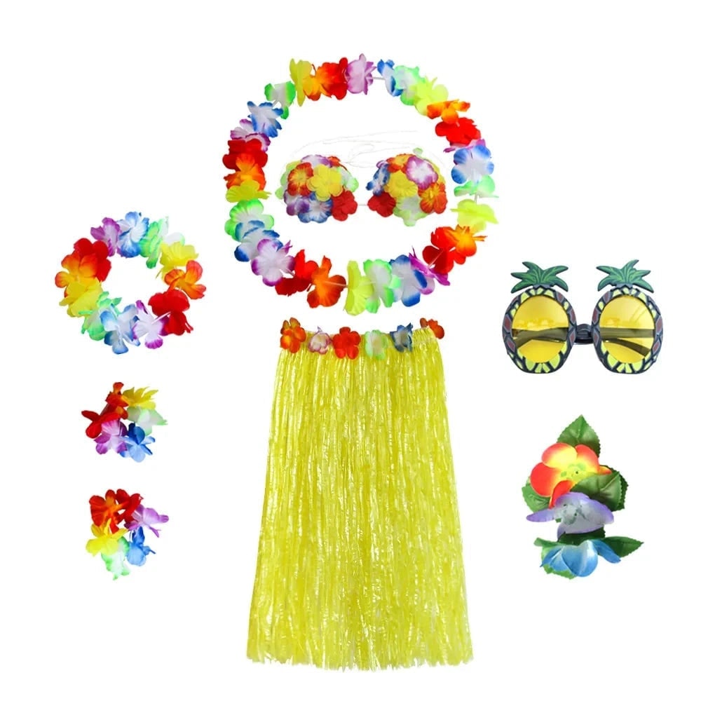 Tropical Dancer Costume Set - Two Piece Hula Outfit with Accessories